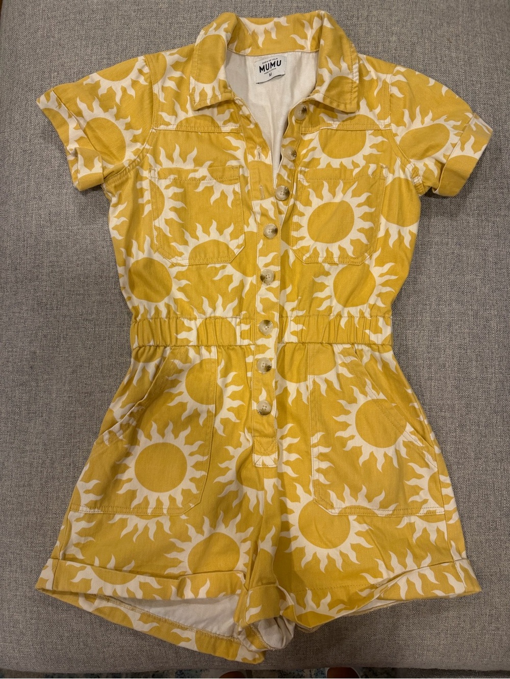 Show Me Your MuMu Yellow Sun Print Short Sleeve Romper - Picture 2 of 3